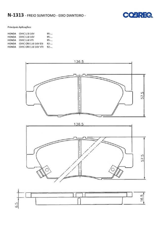 Pastilha de Freio Dianteira - Cobreq - N-1313 - Jogo