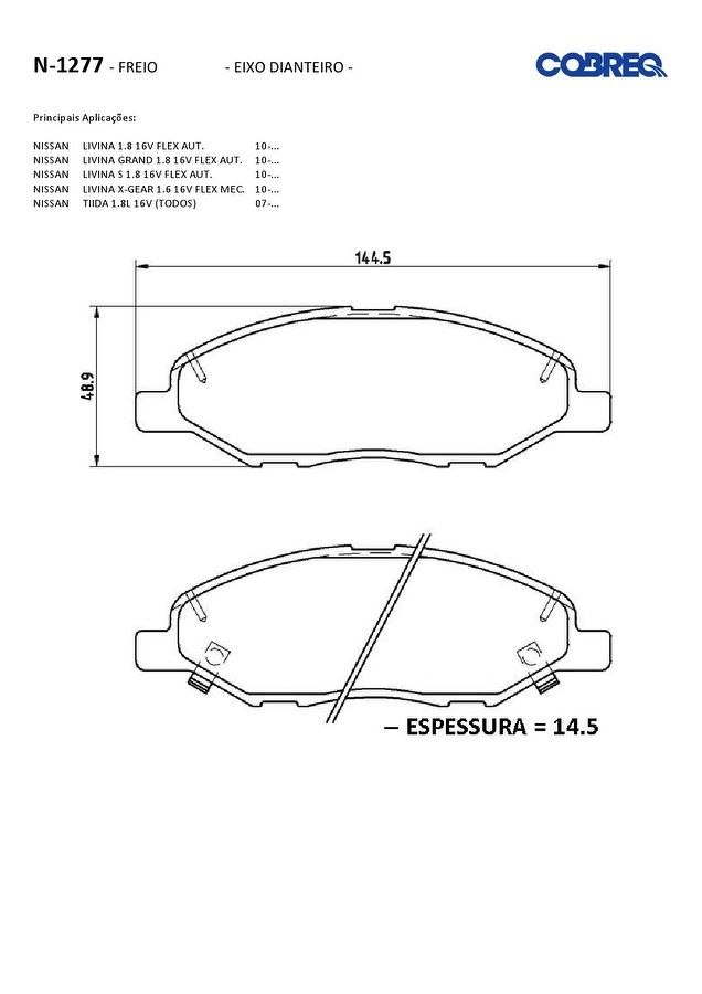 Pastilha de Freio Dianteira - Cobreq - N-1277 - Jogo