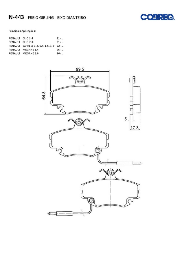 Pastilha de Freio Dianteira - Cobreq - N-443 - Jogo