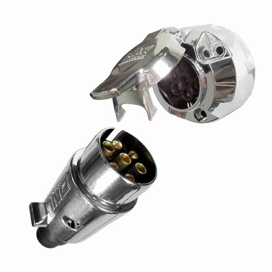 Tomada de Engate (Macho + Fêmea) Redonda 7 Polos em Plástico Cromado - DNI - DNI 8377 - Unitário