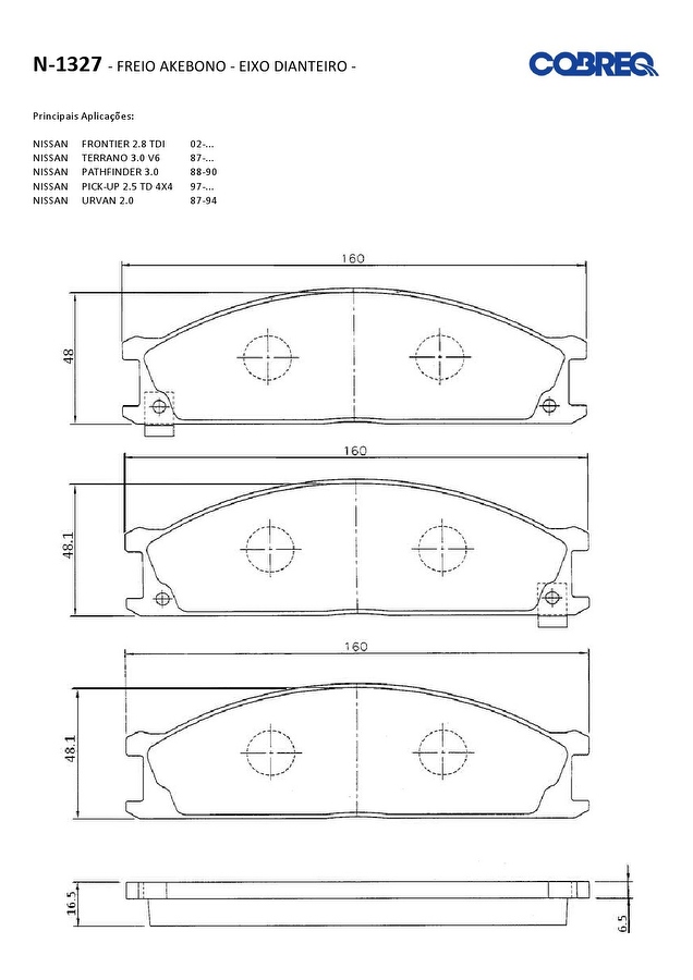 Pastilha de Freio Dianteira - Cobreq - N-1327 - Jogo