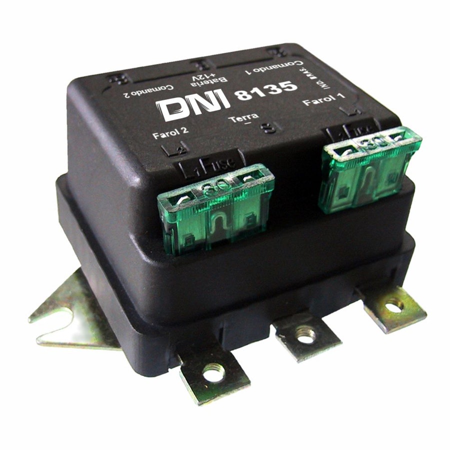 Relé Duplo de Faróis Universal 12V 6 Terminais com Parafuso e 2 Fusíveis Externos 500W - DNI - DNI 8135 - Unitário