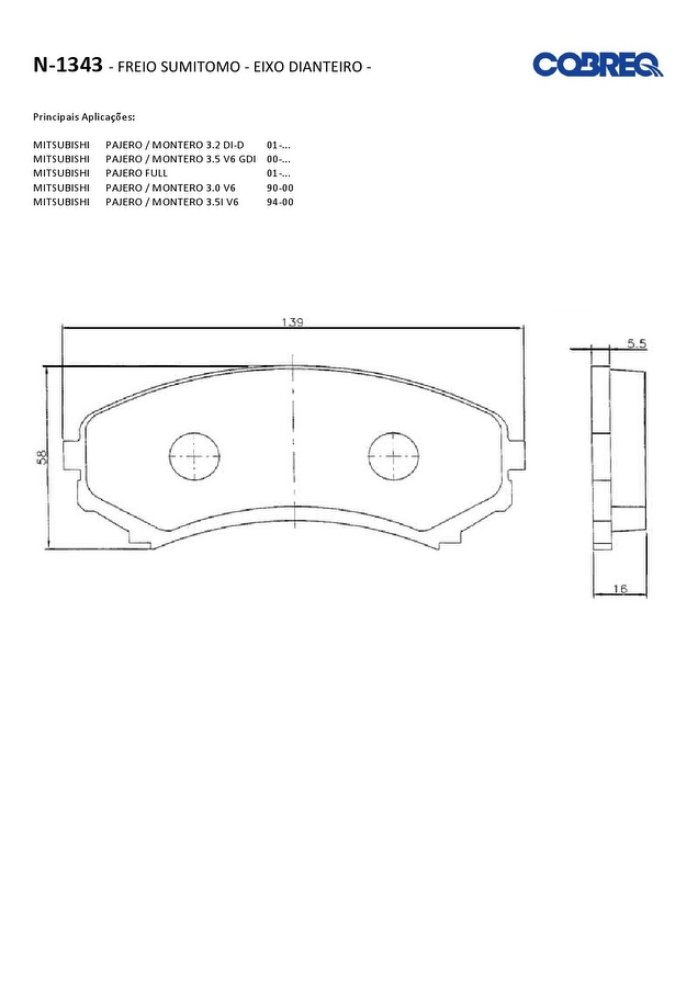 Pastilha de Freio Dianteira - Cobreq - N-1343 - Jogo