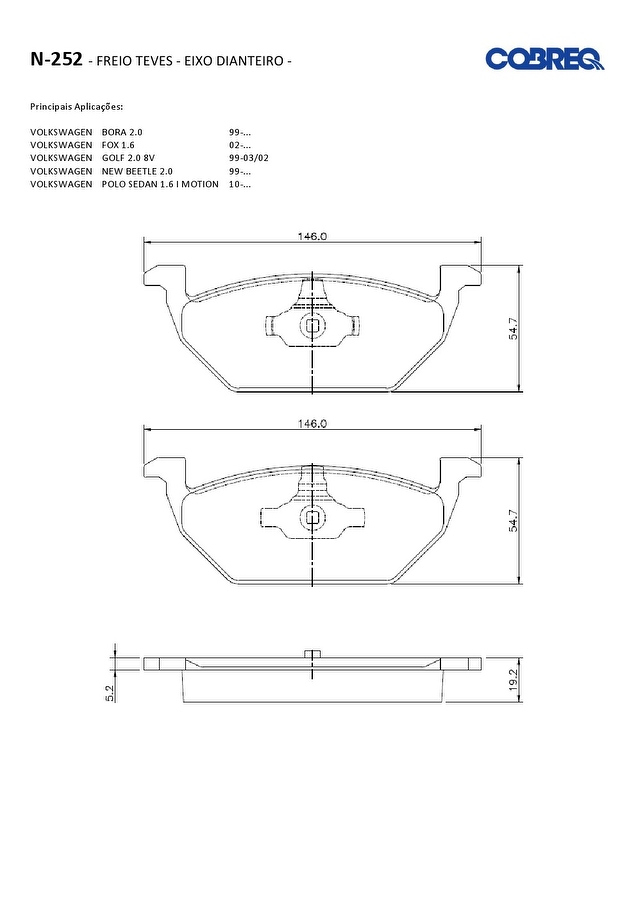 Pastilha de Freio Dianteira - Cobreq - N-252 - Jogo