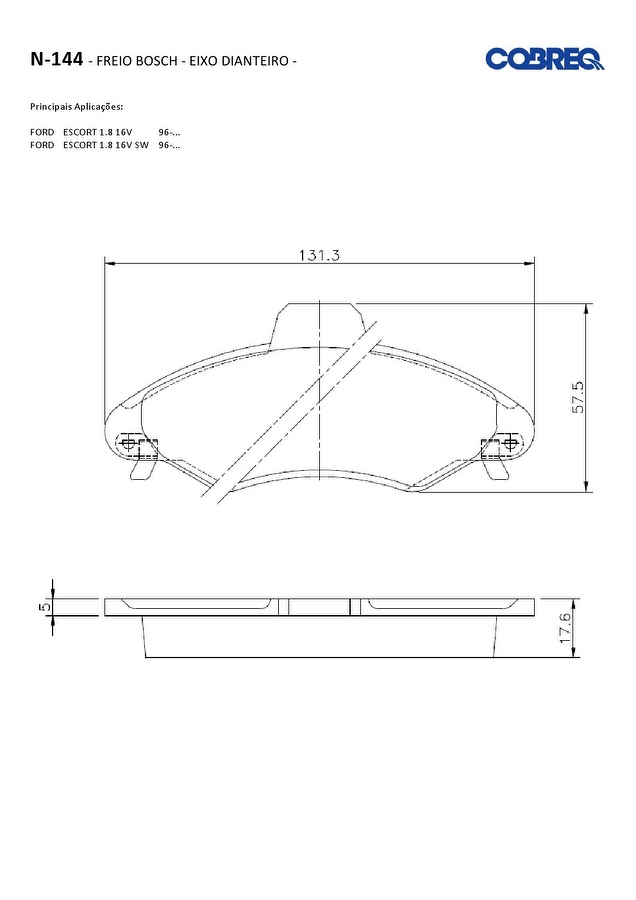 Pastilha de Freio Dianteira - Cobreq - N-144 - Jogo