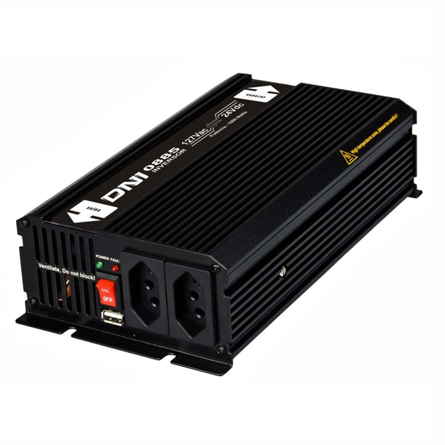 Inversor Entrada 24V 110Vac 1000W (2000W Pico) 2 Tomada 3P e 1 Usb - DNI - DNI 0885 - Unitário