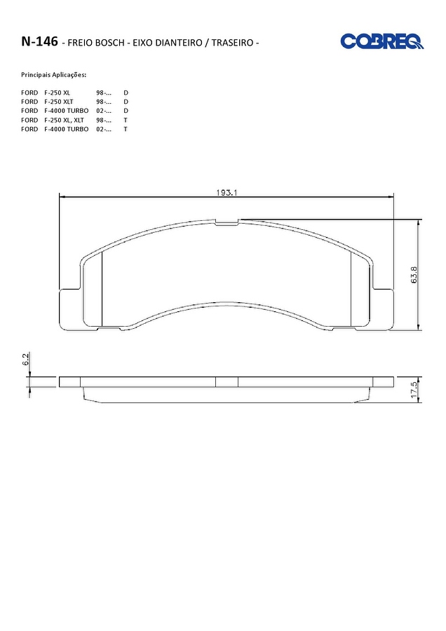 Pastilha de Freio Dianteira - Cobreq - N-146 - Jogo