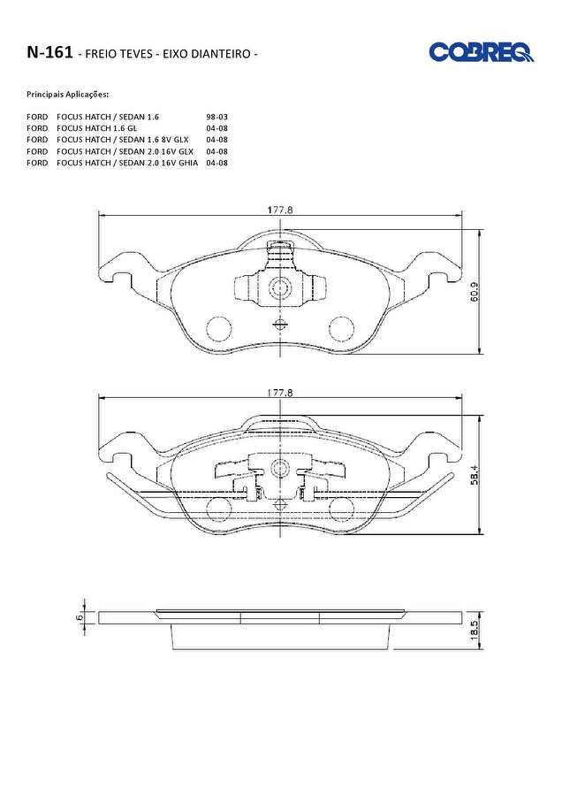 Pastilha de Freio Dianteira - Cobreq - N-161 - Jogo