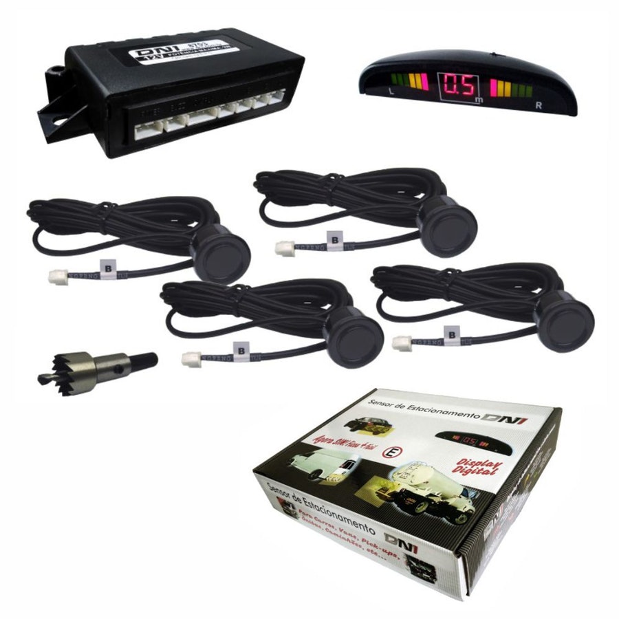 Sensor de Estacionamento 12V com Display Digital Painel e 4 Sensores Preto - DNI - DNI 8703 - Unitário