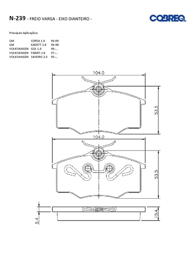 Pastilha de Freio Dianteira - Cobreq - N-239 - Jogo