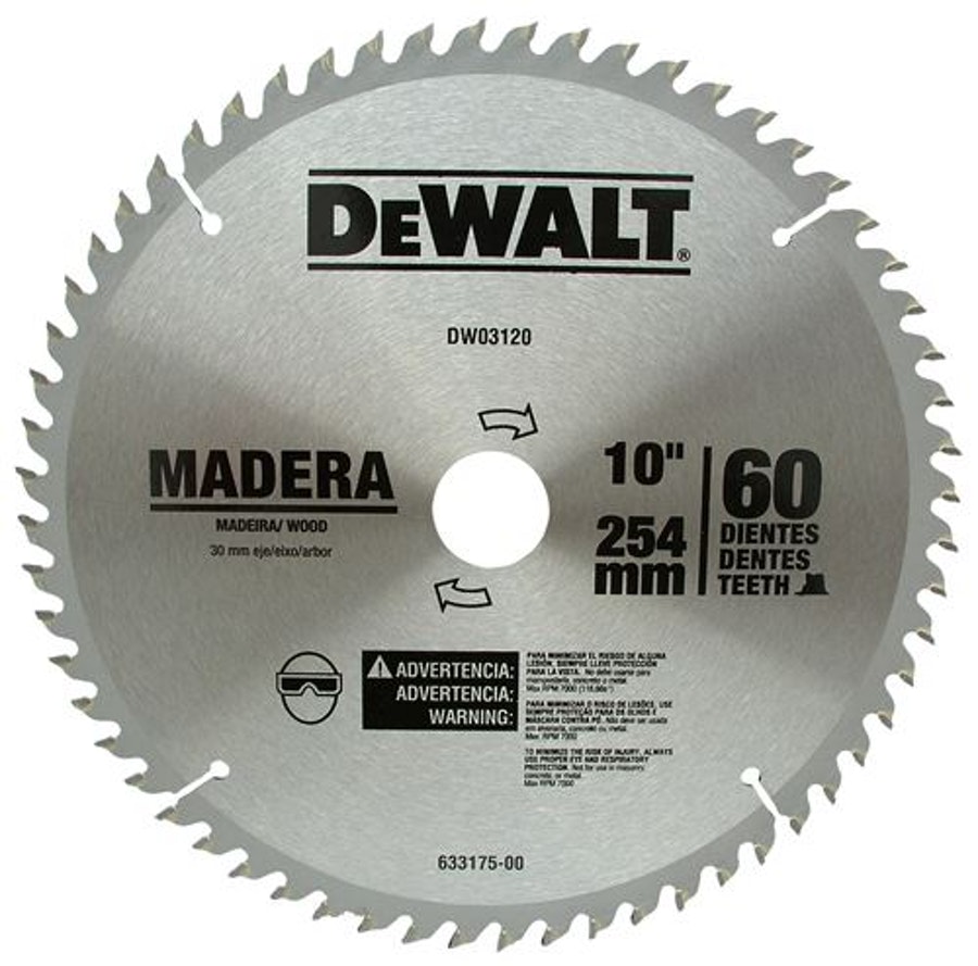 Disco de Serra Circular e Esquadria 10" X 30mm p/ Madeira 60 Dentes DW03120 Dewalt