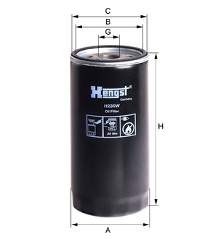 Elemento Filtro Óleo - Hengst - H230W - Unitário