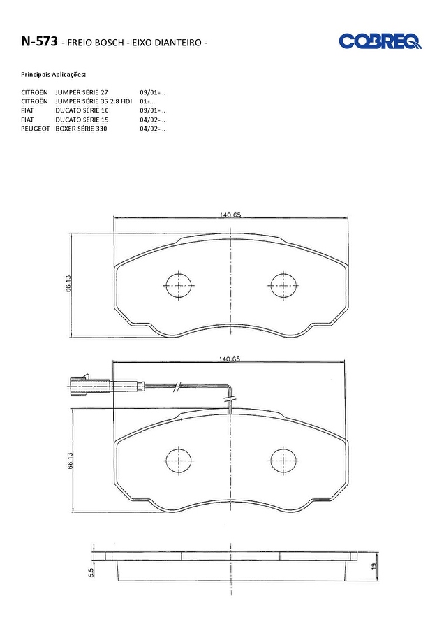 Pastilha de Freio Dianteira - Cobreq - N-573 - Jogo