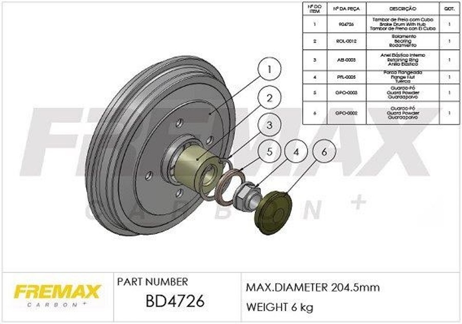 Tambor de Freio - Fremax - BD4726 - Par