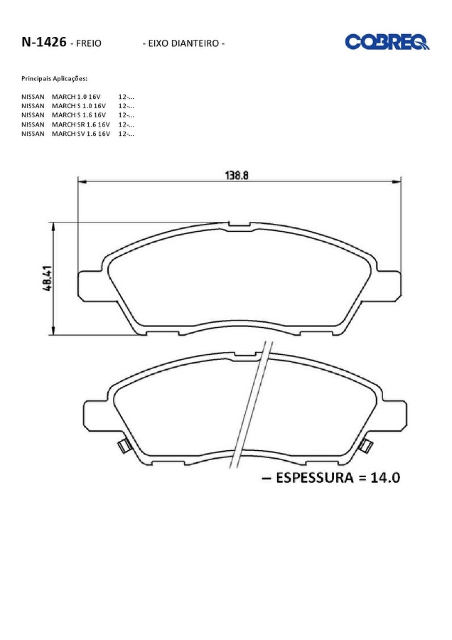Pastilha de Freio Dianteira - Cobreq - N-1426 - Jogo