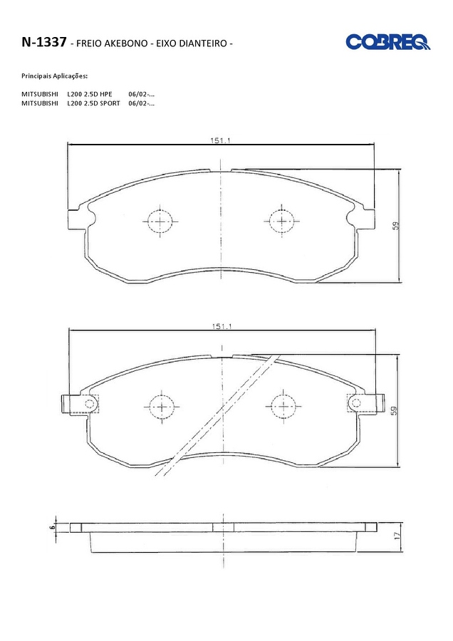 Pastilha de Freio Dianteira - Cobreq - N-1337 - Jogo