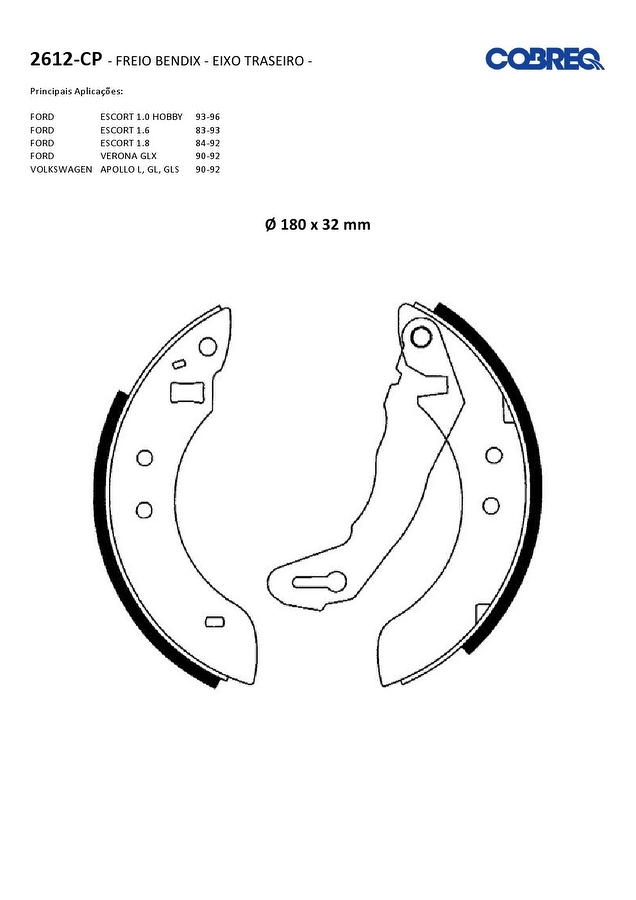 Jogo de Sapatas de Freio - Cobreq - 2612CP - Par