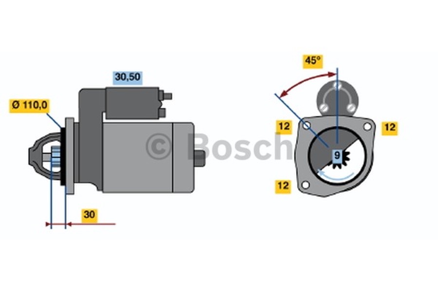 MOTOR DE PARTIDA HE95 - M 12V (R)  3,0 K - Bosch - 0001230023 - Unitário