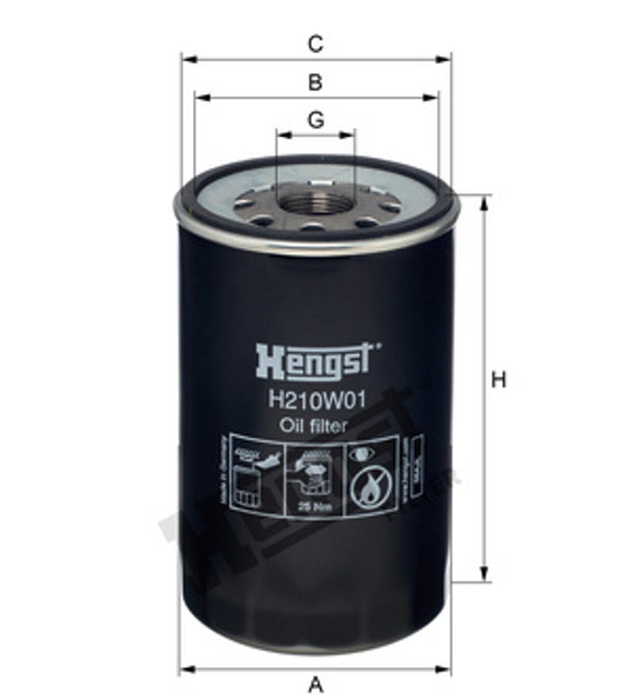 Elemento Filtro Óleo - Hengst - H210W01 - Unitário