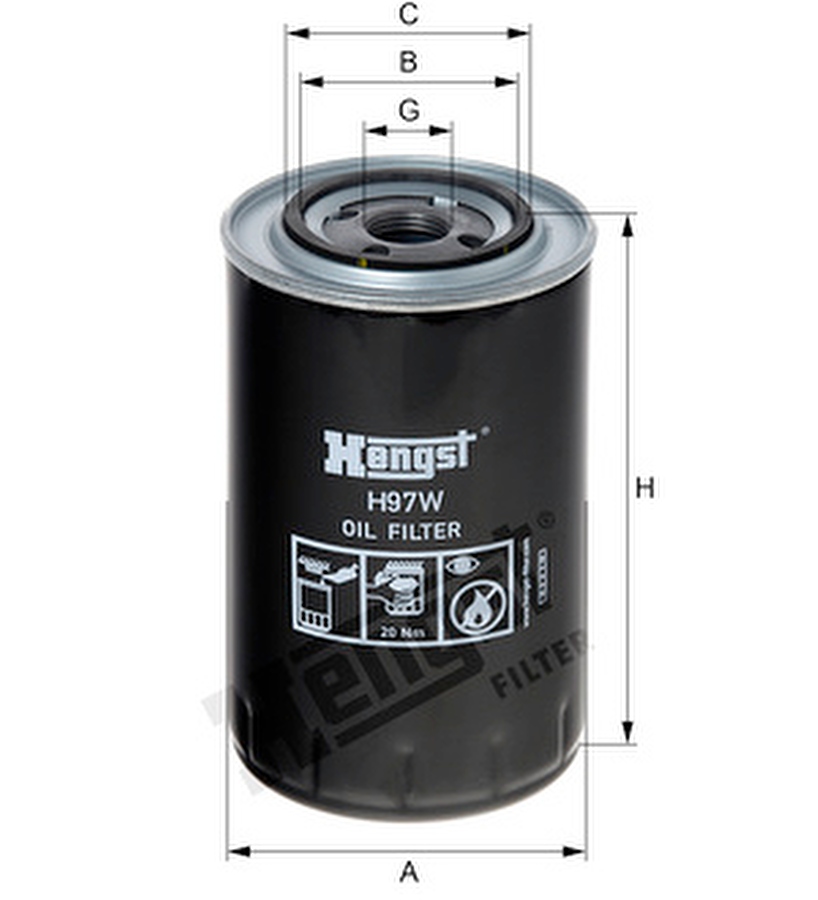 Elemento Filtro Óleo - Hengst - H97W - Unitário