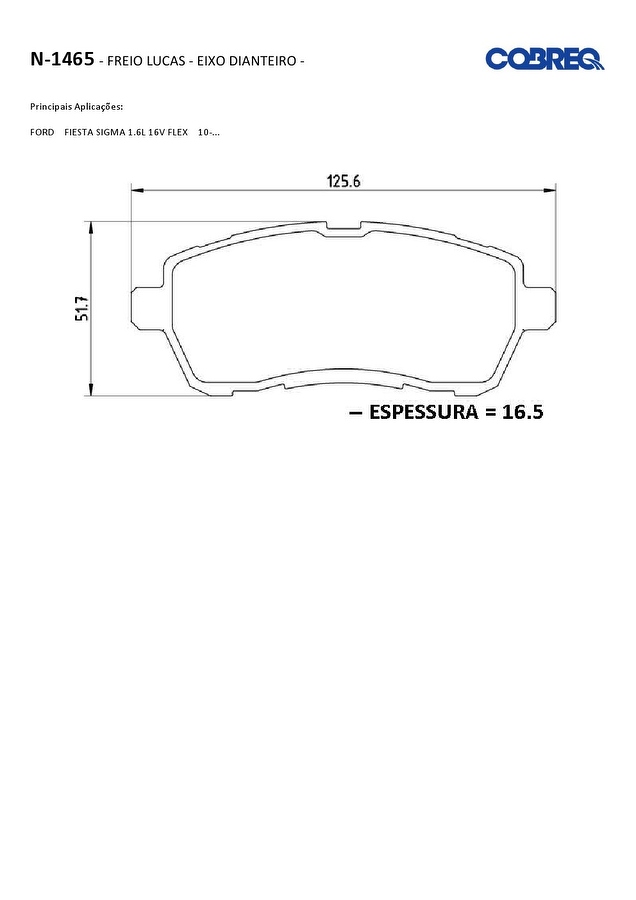 Pastilha de Freio Dianteira - Cobreq - N-1465 - Jogo