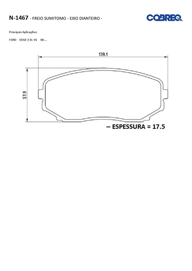 Pastilha de Freio Dianteira - Cobreq - N-1467 - Jogo