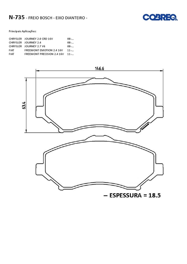Pastilha de Freio Dianteira - Cobreq - N-735 - Jogo