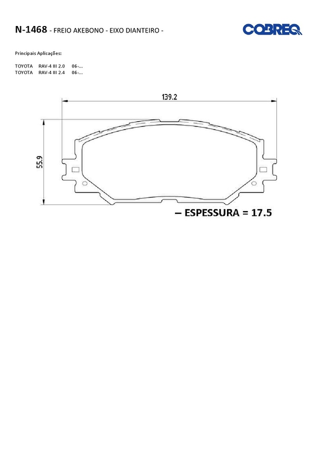Pastilha de Freio Dianteira - Cobreq - N-1468 - Jogo