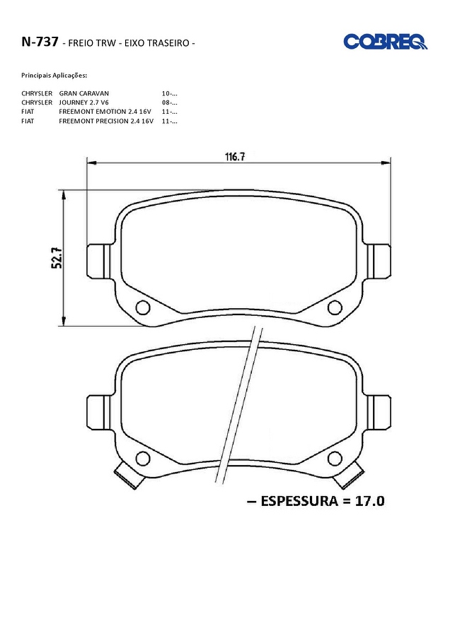 Pastilha de Freio Traseira - Cobreq - N-737 - Jogo