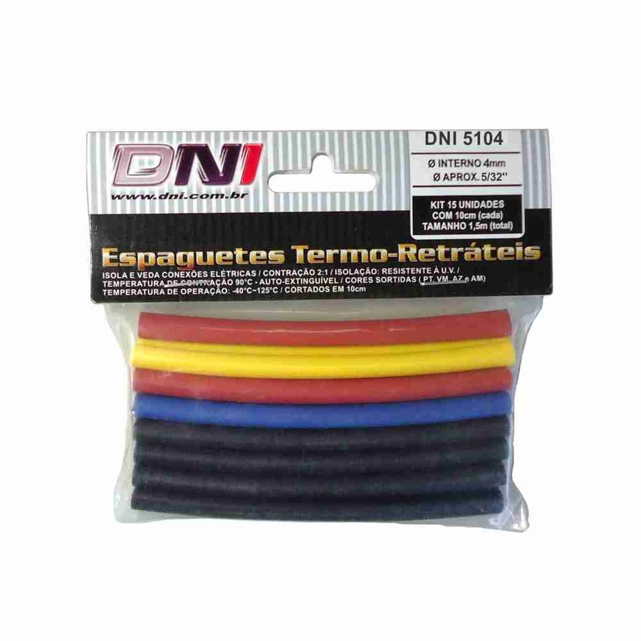 Espaguete Termo Retrátil 4mm Contração 2:1 Kit 10 Peças - DNI - DNI 5104 - Unitário