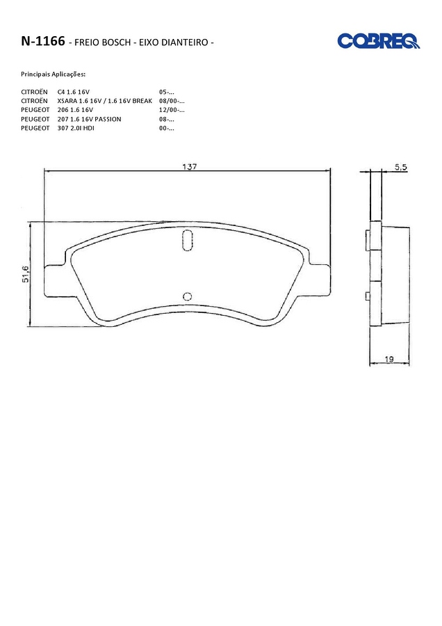 Pastilha de Freio Dianteira - Cobreq - N-1166 - Jogo