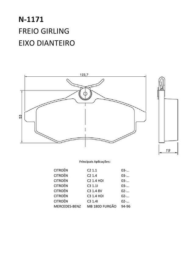 Pastilha de Freio Dianteira - Cobreq - N-1171 - Jogo