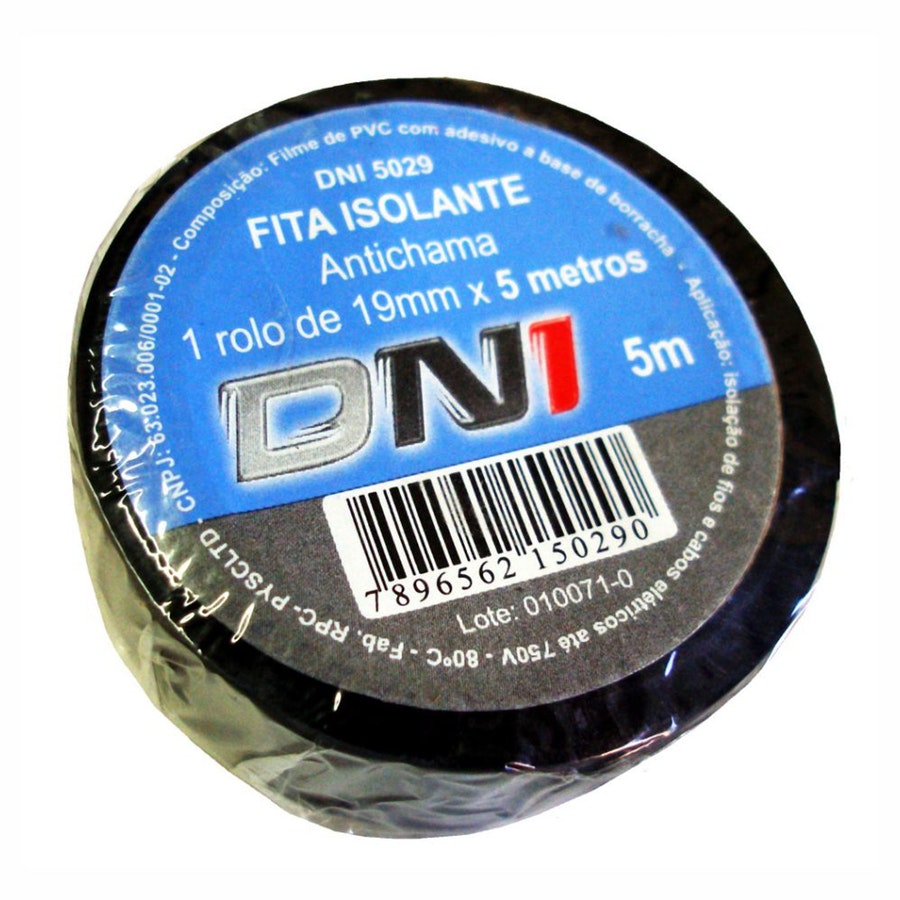 Fita Isolante Pvc Preta Antichama - 19 mm x 5 m - DNI - DNI 5029 - Unitário