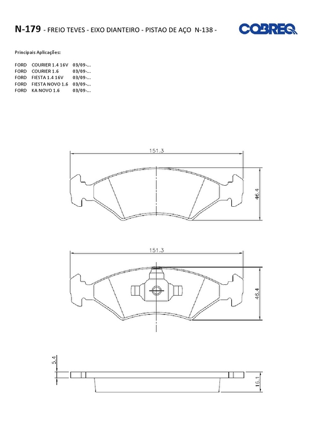 Pastilha de Freio Dianteira - Cobreq - N-179 - Jogo