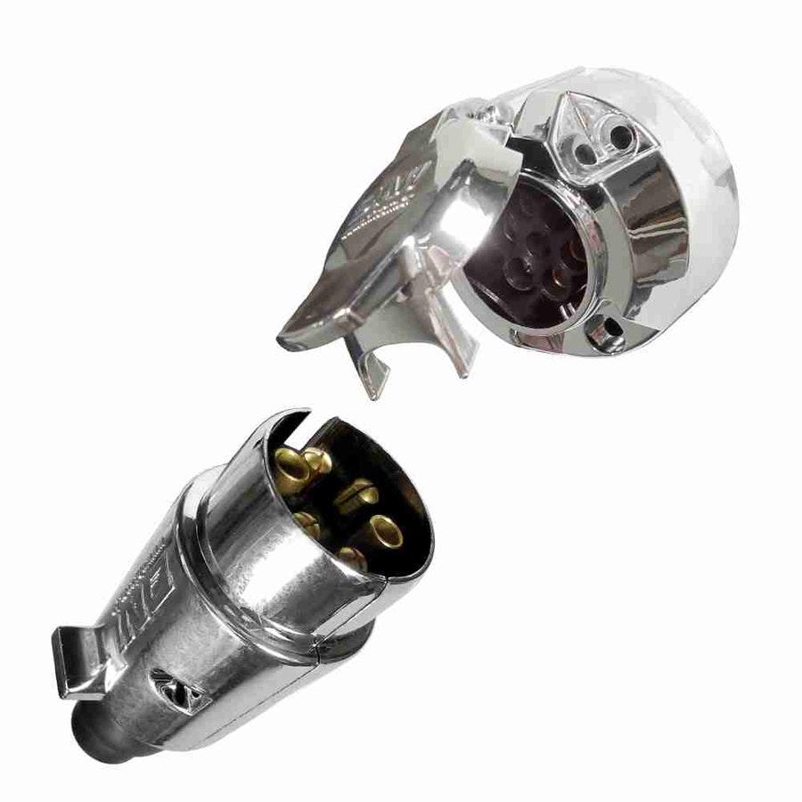 Tomada de Engate (Macho + Fêmea) Redonda 6 Polos em Cromada em Nylon - DNI - DNI 8373 - Unitário