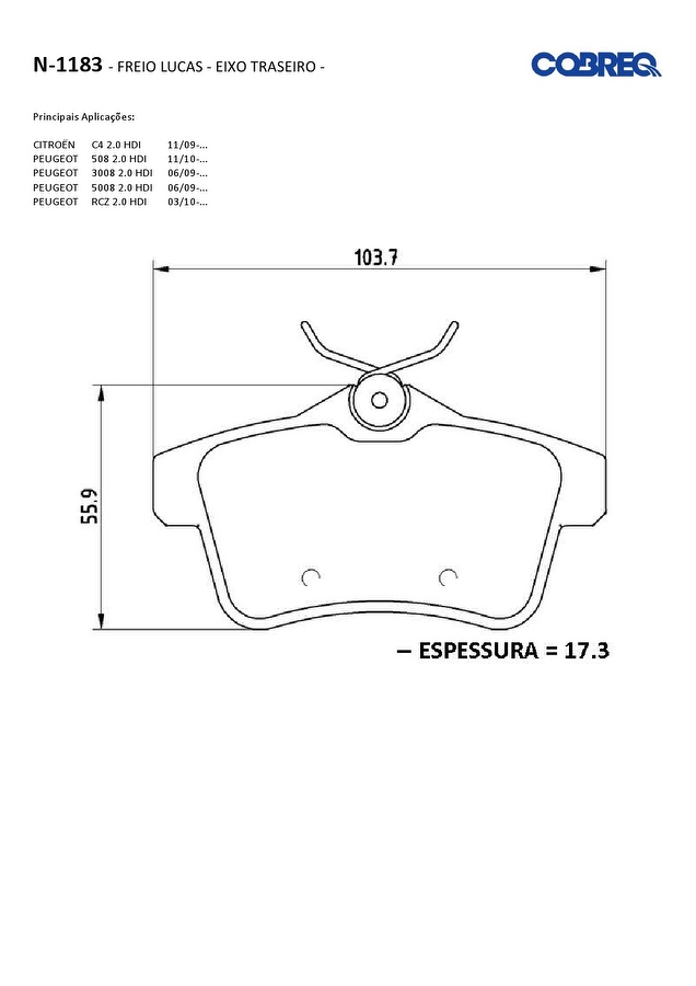 Pastilha de Freio Traseira - Cobreq - N-1183 - Jogo