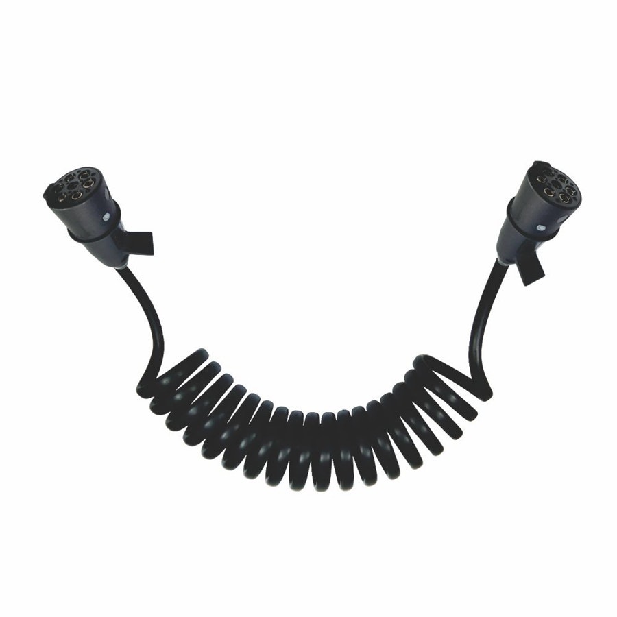 Chicote Elétrico Espiral 7 Vias 6,5m com 2 Engates Macho PVC Preto 12V/24V - DNI - DNI 8346 - Unitário