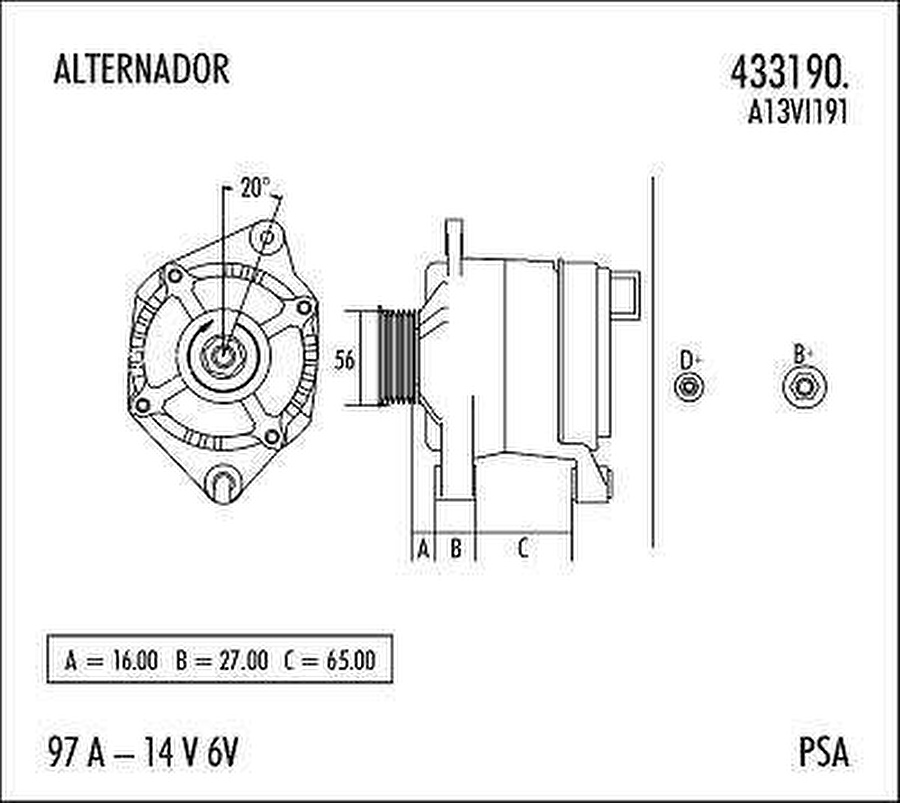 Alternador - Valeo - 433190. - Unitário