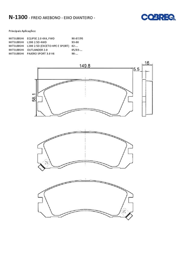 Pastilha de Freio Dianteira - Cobreq - N-1300 - Jogo