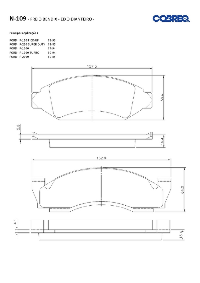Pastilha de Freio Dianteira - Cobreq - N-109 - Jogo
