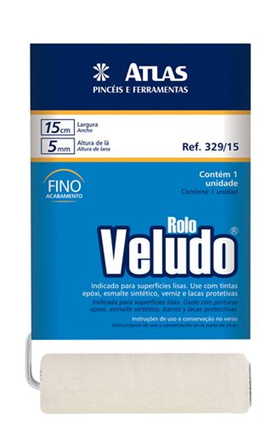 Rolo para Pintura Lã 15cm com Garfo para Epóxi - Atlas - 329/15 - Unitário