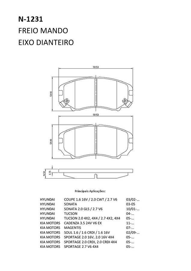 Pastilha de Freio Dianteira - Cobreq - N-1231 - Jogo