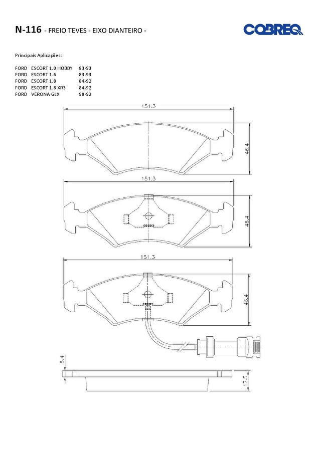 Pastilha de Freio Dianteira - Cobreq - N-116 - Jogo