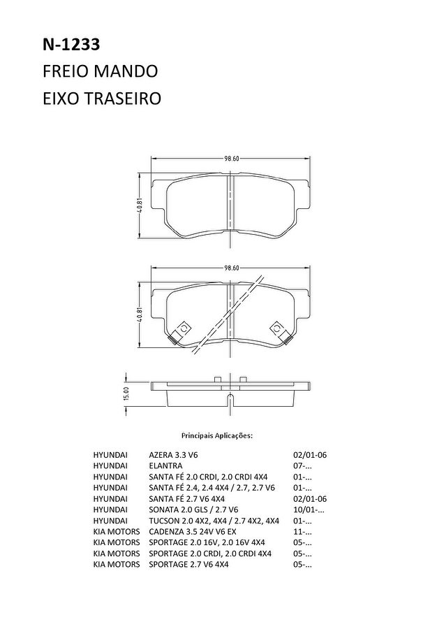 Pastilha de Freio Traseira - Cobreq - N-1233 - Jogo