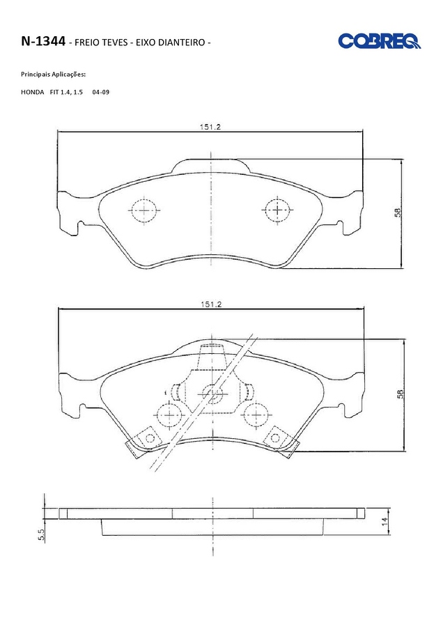 Pastilha de Freio Dianteira - Cobreq - N-1344 - Jogo