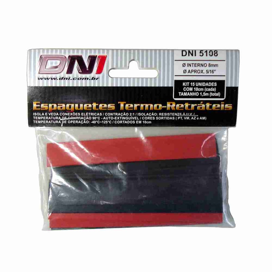 Espaguete Termo-Retrátil Ø8mm Contração 2:1 Kit com 10 - DNI - DNI 5108 - Unitário